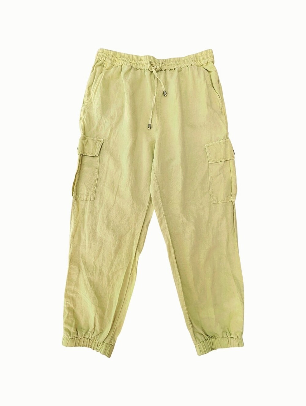 Zara Woman Linen Cotton Blend Cargo Crop Jogger Pants Size L Light Neon Green